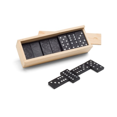 MIGUEL DOMINO GAME in Wood Box with Lid in Light Natural