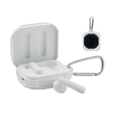 TWS EARBUDS with Solar Charger in White