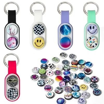 STRESS RELIEF PUCK FIDGET POP MAGNET TOY with Keyring