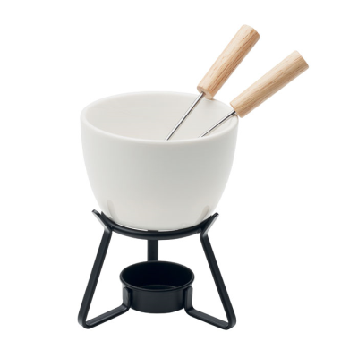 CERAMIC POTTERY FONDUE SET 240 ML in White