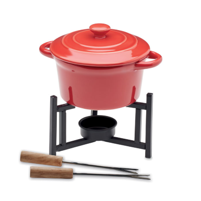 CERAMIC POTTERY FONDUE SET 300 ML in Red