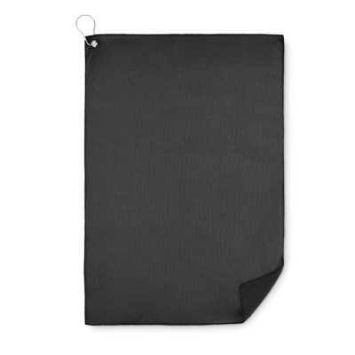 RPET GOLF TOWEL with Hook Clip in Black