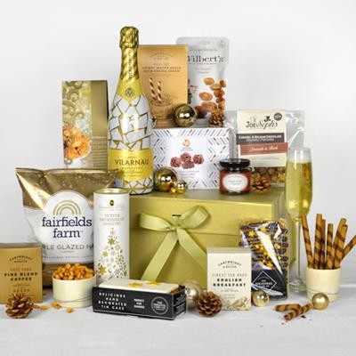 FESTIVE GOLD GIFT HAMPER FOC FULL COLOUR GIFT CARD