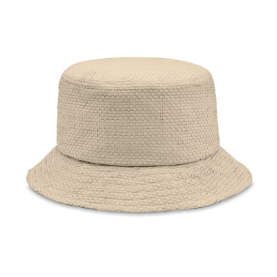 PAPER STRAW BUCKET HAT in Brown