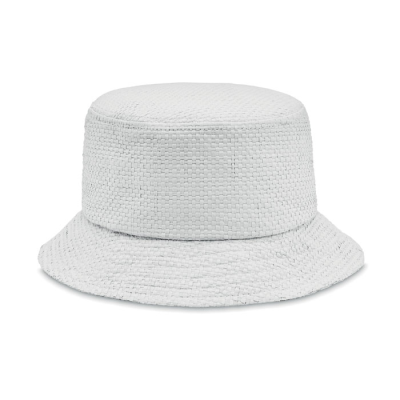 PAPER STRAW BUCKET HAT in White