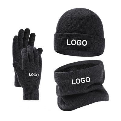 WINTER MENS KNITTED HAT SCARF GLOVES THREE-PIECE SET