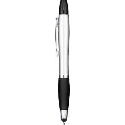 CONTOUR MAX HIGHLIGHTER BALL PEN with Stylus - Silver - Black