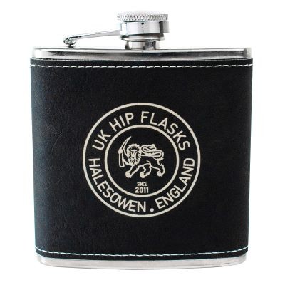 BLACK 6OZ PU LEATHER HIP FLASK TWO TONE