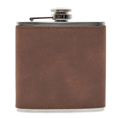 BROWN 6OZ PU LEATHER HIP FLASK TWO TONE