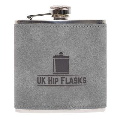 GREY 6OZ PU LEATHER HIP FLASK TWO TONE