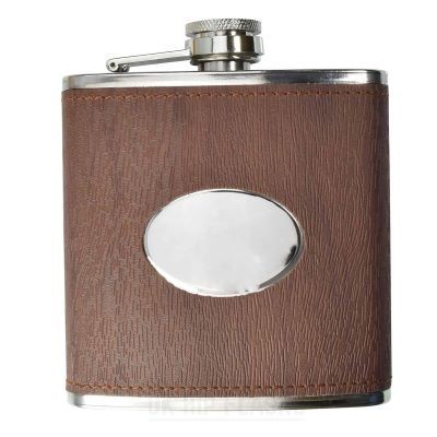 HIP FLASK OVAL DARK WOOD EFFECT 60Z