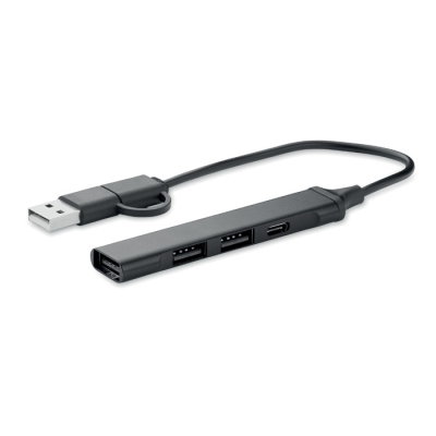 USB 4 PORT HUB 19 CM in Black