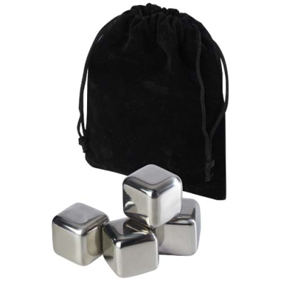 FROZ STAINLESS STEEL METAL ICE CUBES SET in Solid Black & Silver