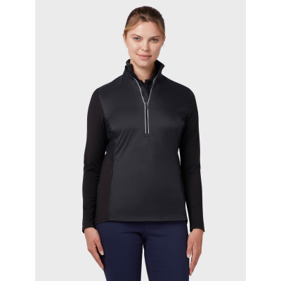 CALLAWAY GOLF LADIES THERMAL INSULATED MIXED MEDIA QUARTER-ZIP PULLOVER EMBROIDERED