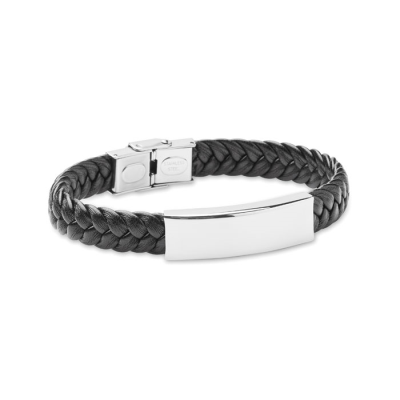 BRAIDED FAUX LEATHER BRACELET in Black