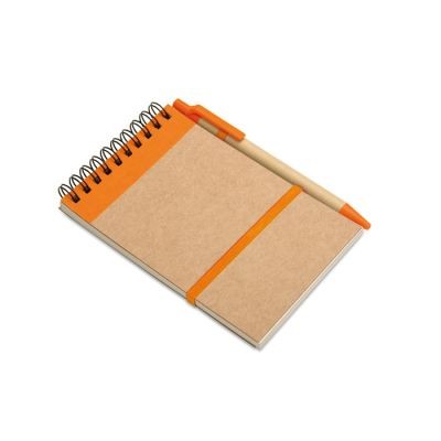 A6 RECYCLED NOTE PAD with Pen in Orange
