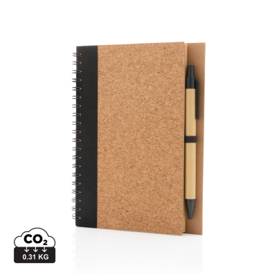 CORK SPIRAL NOTE BOOK with Pen in Black