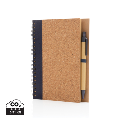 CORK SPIRAL NOTE BOOK with Pen in Blue