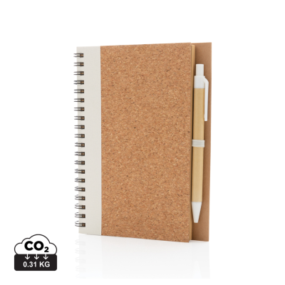 CORK SPIRAL NOTE BOOK with Pen in White