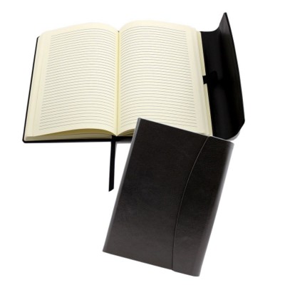 A5 MAGNET NOTE BOOK in Black, Finished in Leather Look PU