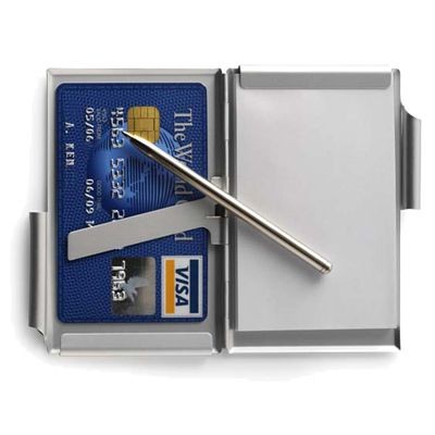 ALUMINIUM SILVER METAL POCKET NOTE BOOK & PEN