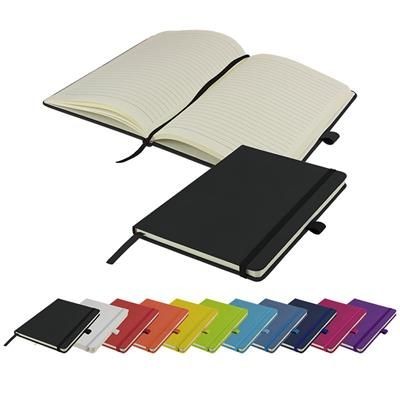 DEBOSSED WATSON A5 BUDGET LINED SOFT TOUCH PU NOTE BOOK in Black