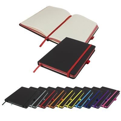 DENIRO EDGE in Red Distinctive A5 Hardback Note Book with a Deep, Soft-feel, PU Cover in Black