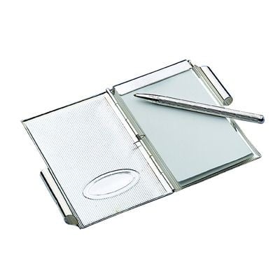 OVAL METAL POCKET NOTE PAD HOLDER in Silver