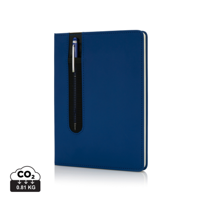 STANDARD HARDCOVER PU A5 NOTE BOOK with Stylus Pen in Navy