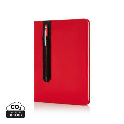 STANDARD HARDCOVER PU A5 NOTE BOOK with Stylus Pen in Red