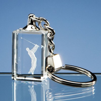 3D DRIVING GOLFER OPTICAL CRYSTAL KEYRING; PRESENTATION BOX: INC