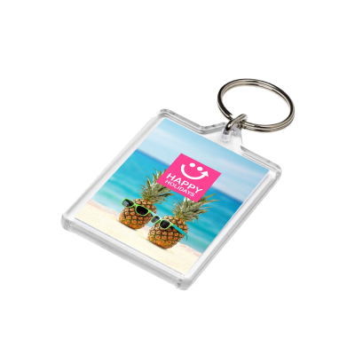 ACRYLIC INSERT KEYRING - C1 - 63MM x 41MM in Clear Transparent 