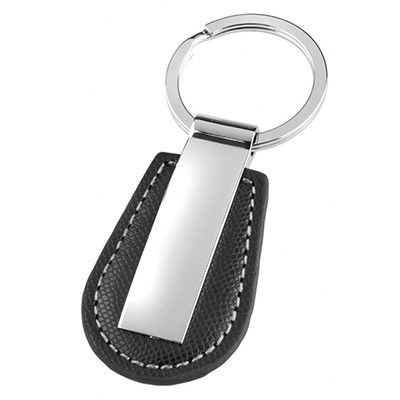 BLACK LEATHERETTE KEYRING with Shiny Metal Plate
