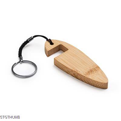 BONCER NATURAL BAMBOO KEYRING CHAIN with Mobile Phone Holder Function