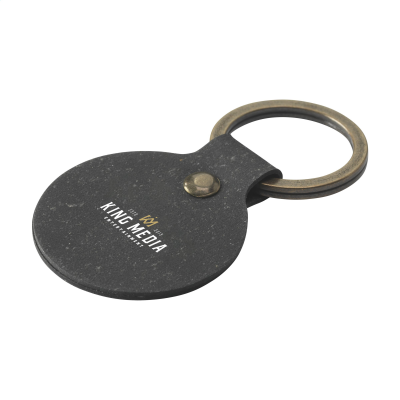 BONDED LEATHER KEYRING ROUND in Black