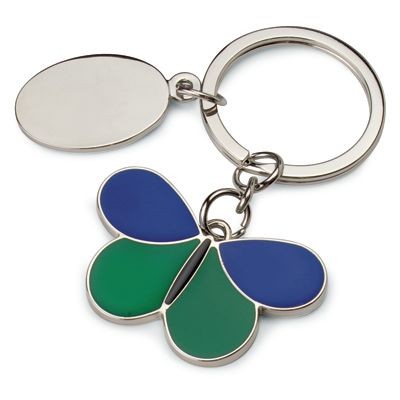 BUTTERFLY METAL KEYRING in Blue & Green with Tag