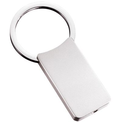 CLASSIC LARGE ROUNDED RECTANGULAR SILVER METAL KEYRING with Round Ring