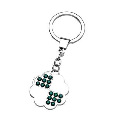 CLOVER LEAF METAL KEYRING with Crystals