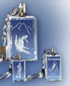 CRYSTAL KEYRING with 3D LASER IMAGE ENGRAVED IN CENTRE