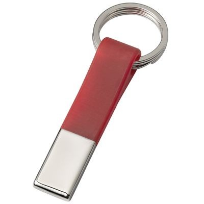 DOUBLE RING SILVER METAL & RED PVC KEYRING