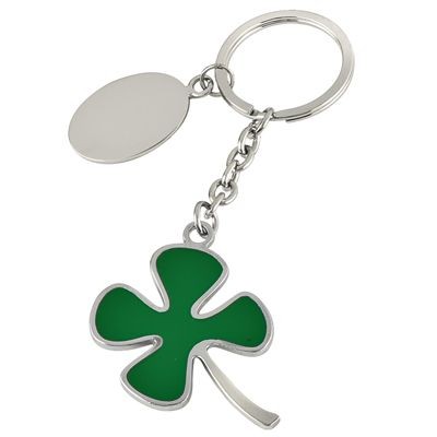 FOUR LEAF CLOVER METAL KEYRING in Silver & Green