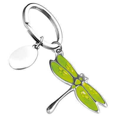 GREEN DRAGONFLY METAL KEYRING in Silver