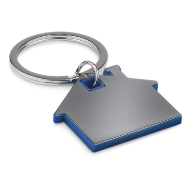 HOUSE SHAPE PLASTIC KEYRING in Blue