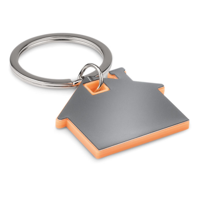 HOUSE SHAPE PLASTIC KEYRING in Orange