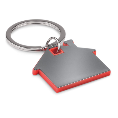 HOUSE SHAPE PLASTIC KEYRING in Red