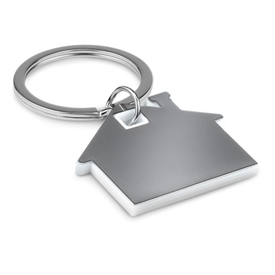 HOUSE SHAPE PLASTIC KEYRING in White