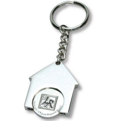 HOUSE SHAPE TROLLEY COIN KEYRING in Silver