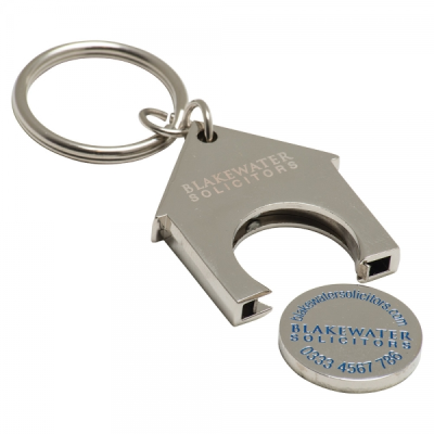 HOUSE SHAPE TROLLEY COIN KEYRING (STAMPED IRON SOFT ENAMEL INFILL)