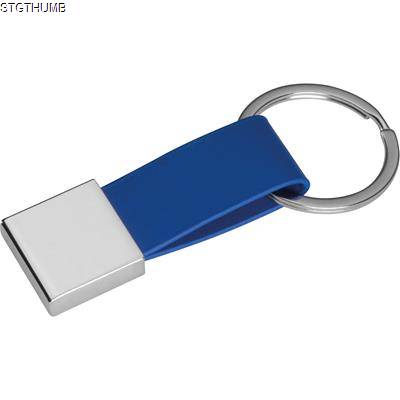 KEYRING CHAIN with Imitation Leather Strap in Blue