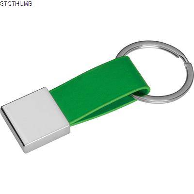 KEYRING CHAIN with Imitation Leather Strap in Green